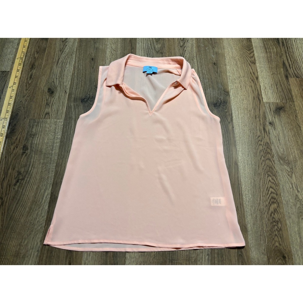 CeCe Polo Top Womens Size XXS Peach Pink Blouse Solid Chiffon Sleeveless V-Neck
